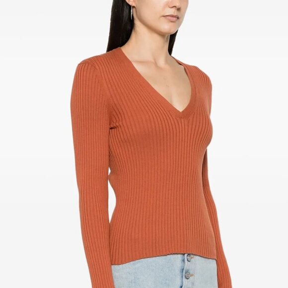Terracotta  V-Neck Sweater - Picture 1 of 9